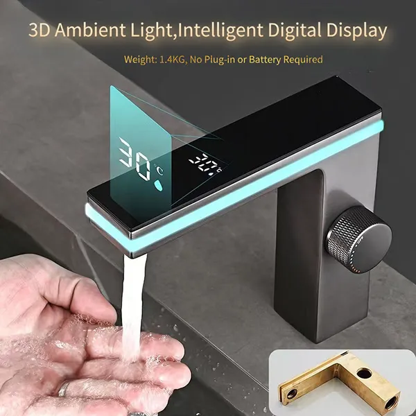 Bathroom Deck Mount Single Hole Digital Display LED Ambient Light Sink Basin Faucet03