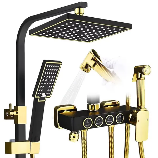 Black-Gold Wall-Mounted Smart Rainfall Shower System-15