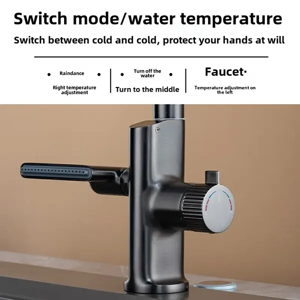 Digital Display Pull Out Waterfall Kitchen Faucet-4