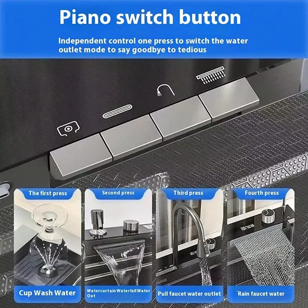 Stainless Steel Single Slot Kitchen Sink Thickened Dish Washing Digital Display Nano Piano Honeycomb Flying Square Faucet-2