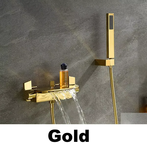 Wall Mounted Brass High Flow Black Gold Tub Filler Matte Black Waterfall Bathtub Faucet Mixer-3