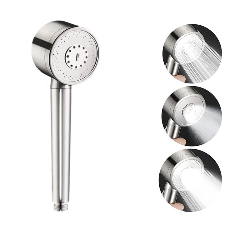 All metal handheld shower with flexible head, durable 304 stainless steel bathroom faucet accessory.