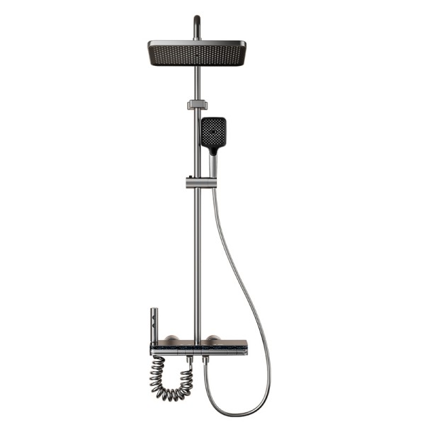 Gunmetal shower system with rain head, handheld shower, and bidet spray