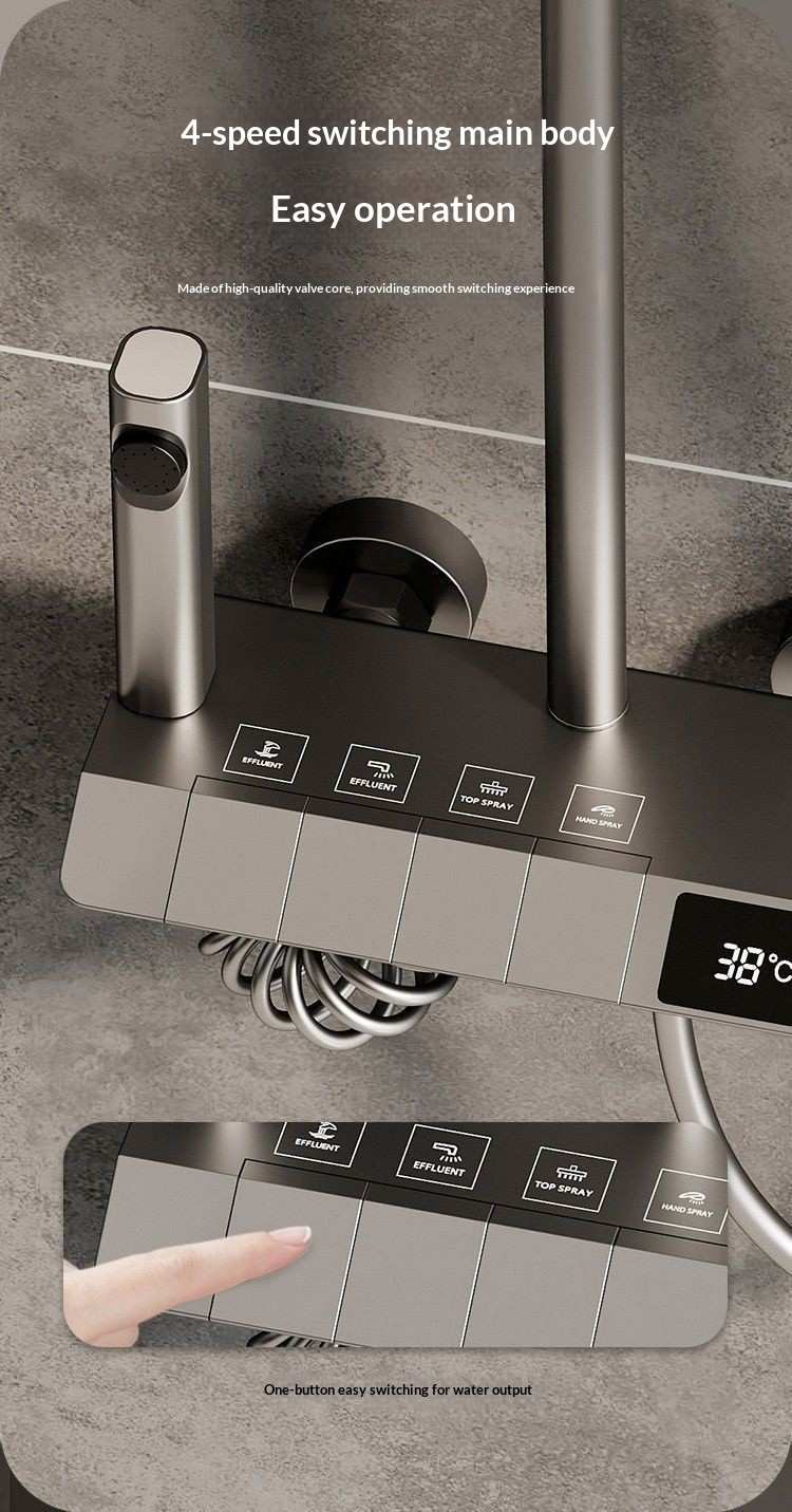 One-button switching, smooth valve core, and real-time temperature display for easy, safe showering.