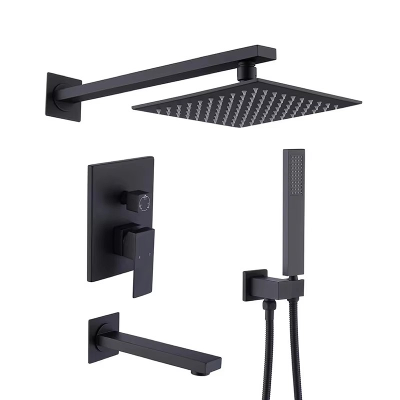 Concealed In-wall Hot&Cold - Matte Black Square Shower Faucet Set