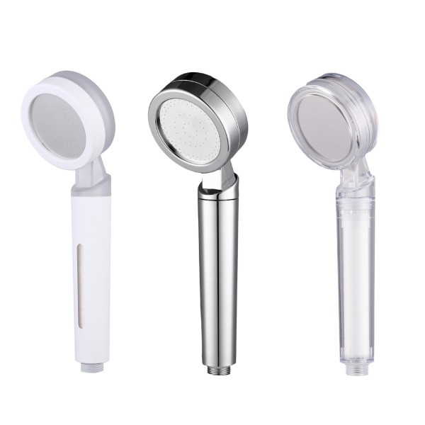 Available in white, chrome, and transparent designs, water purification function.